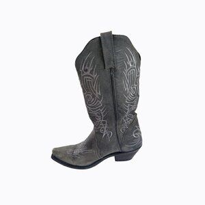 Rockin Country Leather Cowgirl Boots 7M Gray Embroidered Western Boho Chic Rodeo